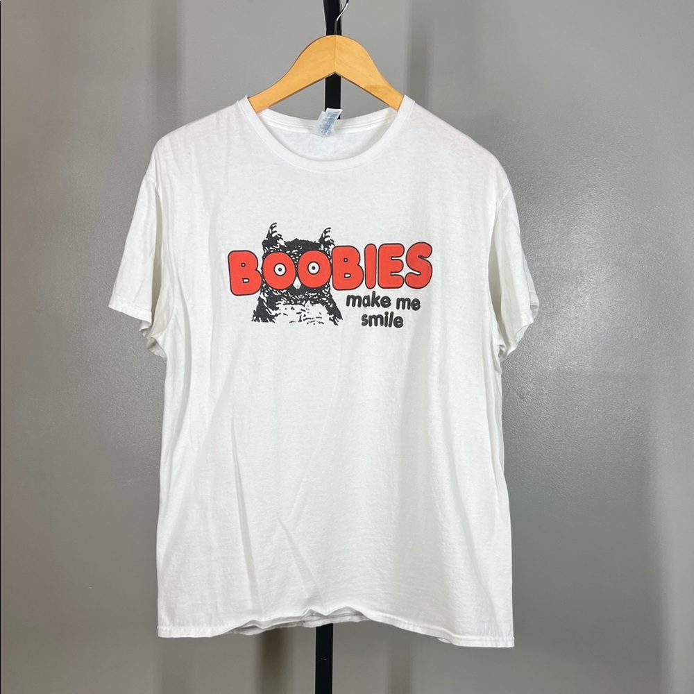 White Graphic T-Shirt with Red Text